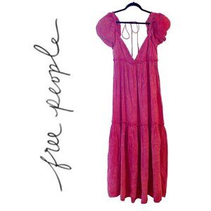 FREE People Monsoon Maxi dress with puff sleeves low cut back Size M